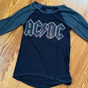 AC/DC band shirt, black and gray 3/4 sleeve shirt, M